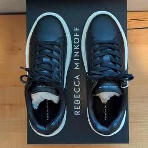 BNIB Sz 7 Black leather Rebecca Minkhoff platform  sneakers
